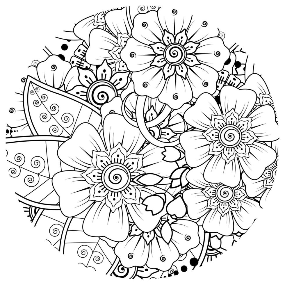 mehndi bloem voor henna, mehndi, tatoeage, decoratie. decoratief ornament in etnische oosterse stijl, doodle ornament, schets hand tekenen. kleurboek pagina. vector