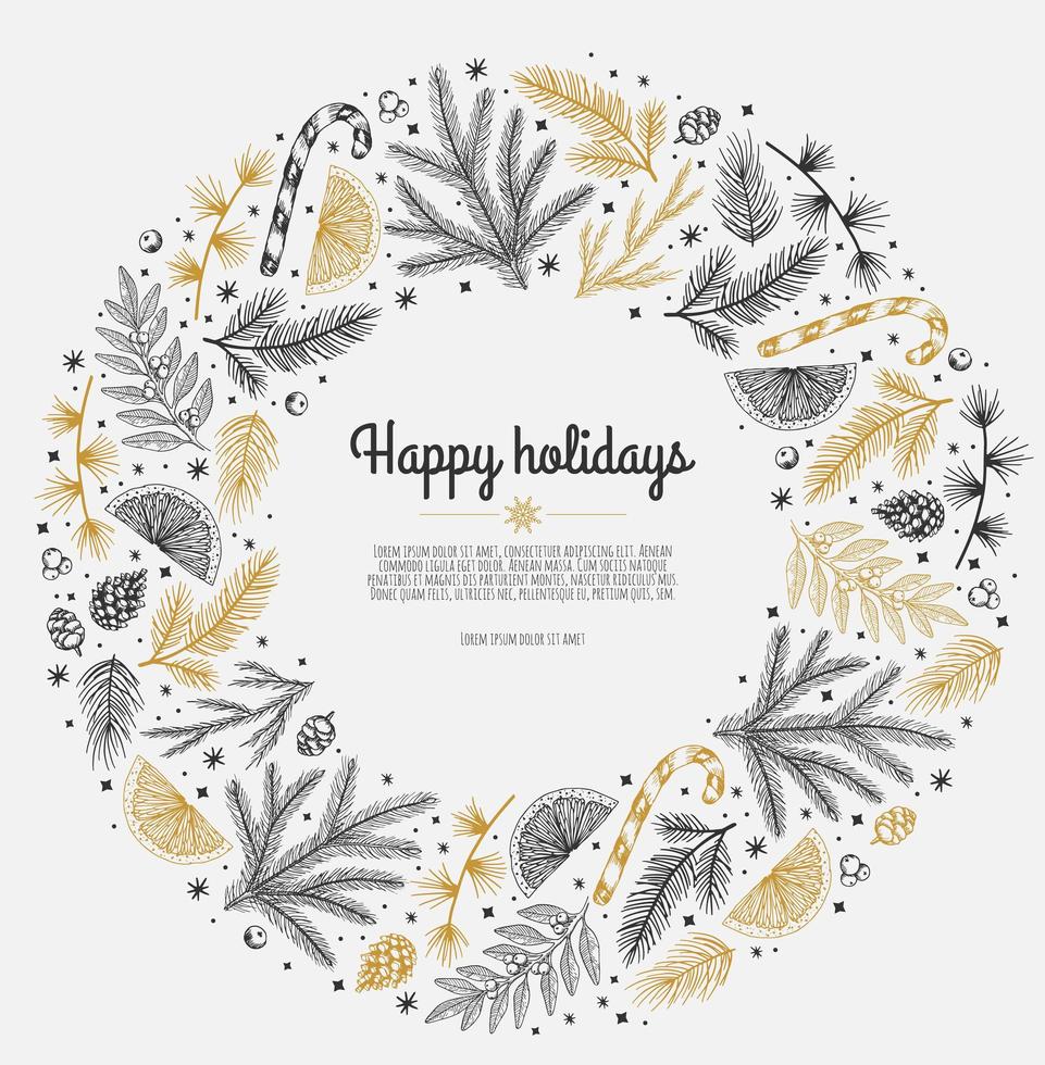 vrolijk kerstfeest wenskaart. hand getekende vectorillustratie. winter thema wenskaart. vector