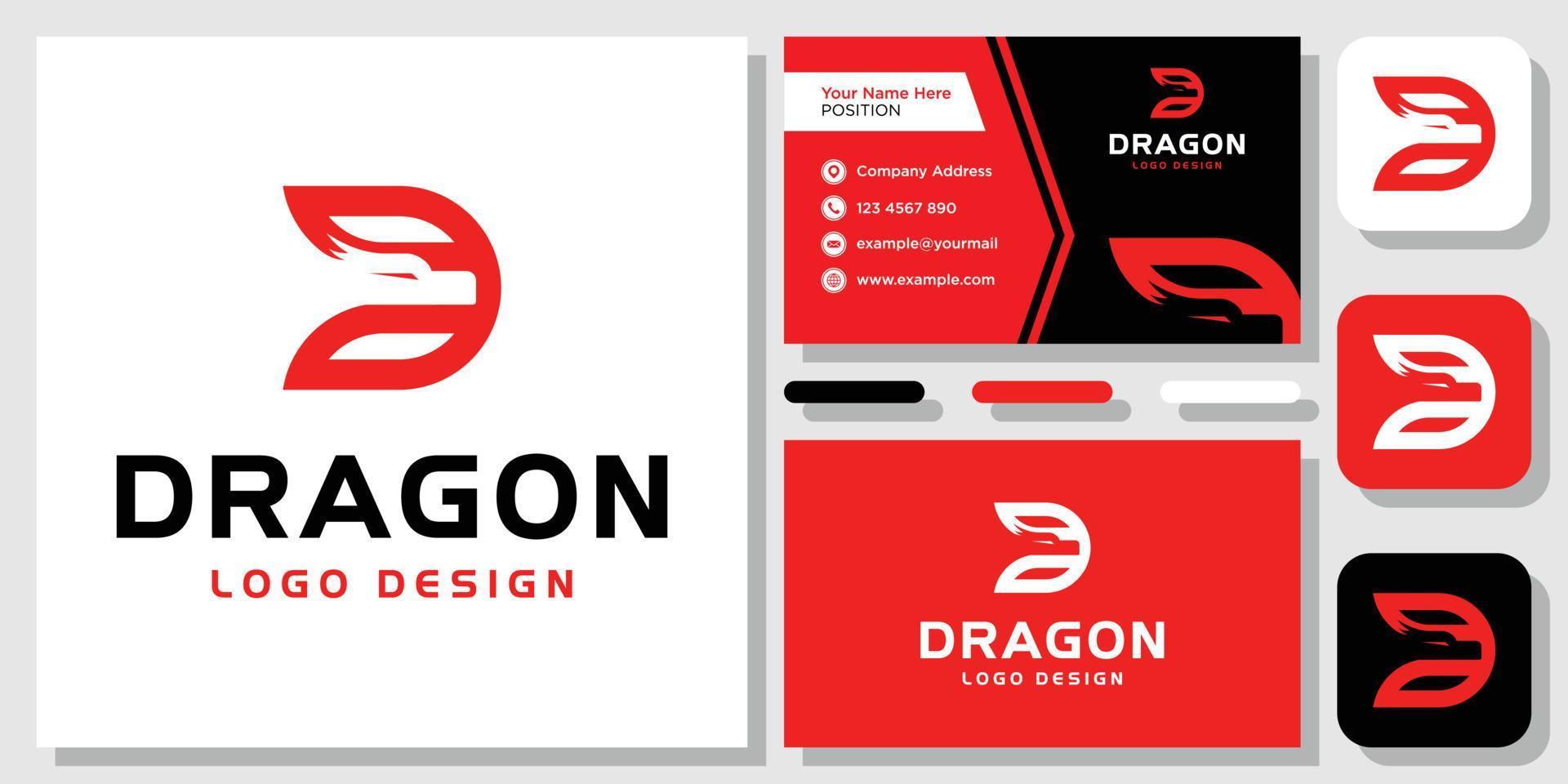 beginletter d draak vuur cultuur monster hoofd sterk china logo ontwerp inspiratie met lay-out sjabloon visitekaartje vector