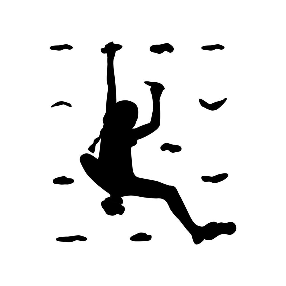 silhouet van een jonge bergbeklimmer op een klimmuur. sportief, extreem. vectorillustratie. vector
