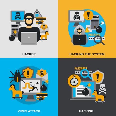 Hacker platte set vector