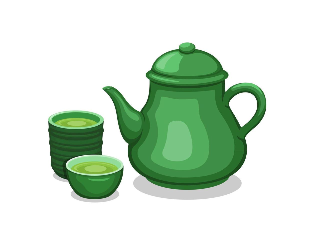 atea op theepot en kopje Aziatische traditionele gezonde drank object set illustratie vector