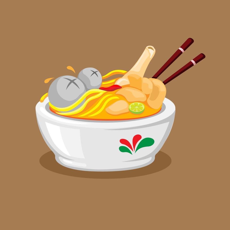 mie kocok baso is gehaktbal noodle met rundvlees topping traditionele gerechten uit bandung, indonesië illustratie vector