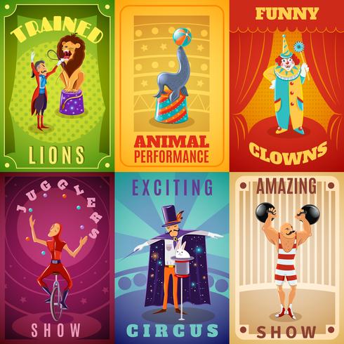 Circus 6 platte banners samenstelling poster vector