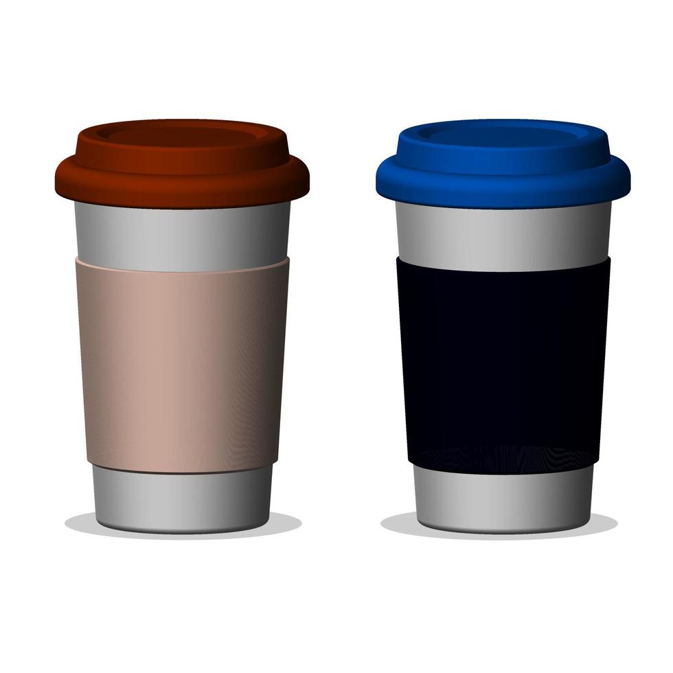 koffiepapier wegwerpbekers met deksel in 3D-stijl. vectorillustratie van glazen geïsoleerd op een witte achtergrond. vector