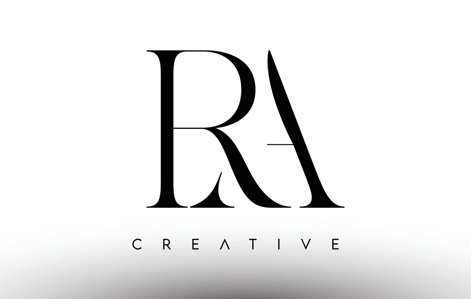 ra minimalistisch serif modern letterlogo in zwart-wit. ra creatieve serif logo ontwerp pictogram vector