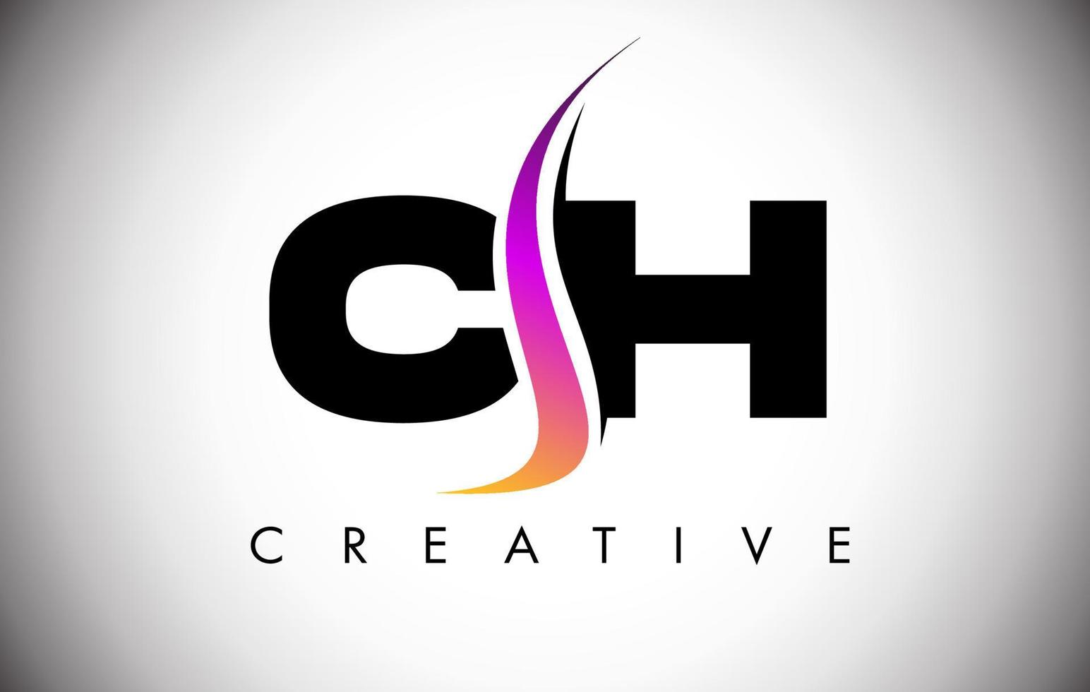 ch letter logo-ontwerp met creatieve shoosh en moderne look vector