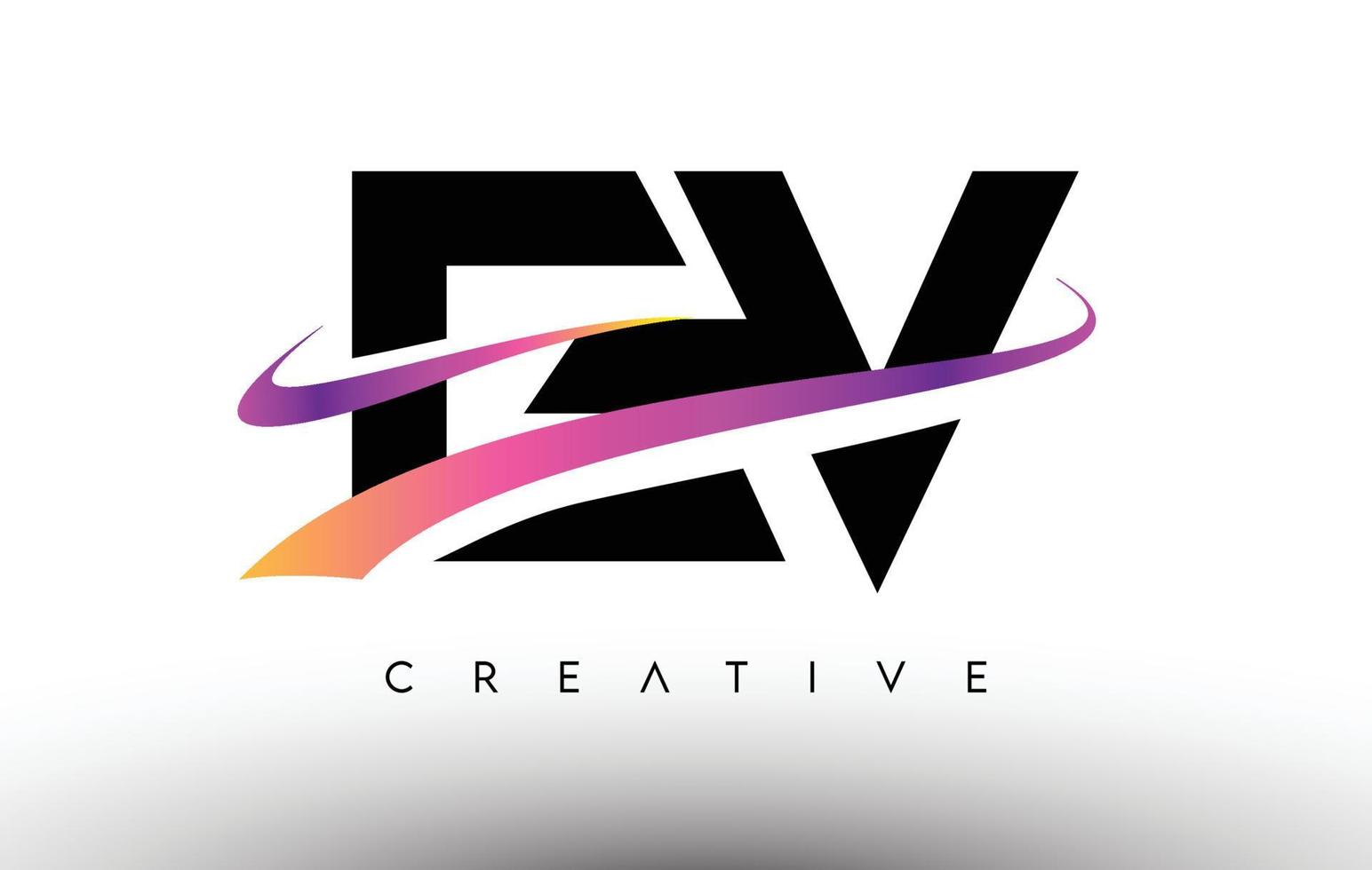 ev logo letterpictogram ontwerp. ev-letters met kleurrijke creatieve swoosh-lijnen vector