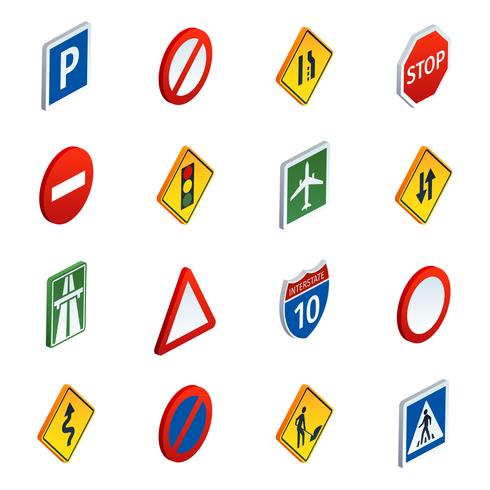 Verkeer borden isometrische pictogrammen instellen vector