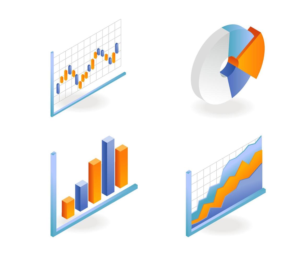 een reeks taartpictogrammen en staafdiagramanalyse vector