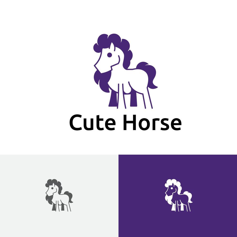 schattig klein paard lang haar eenvoudig dierenlogo vector