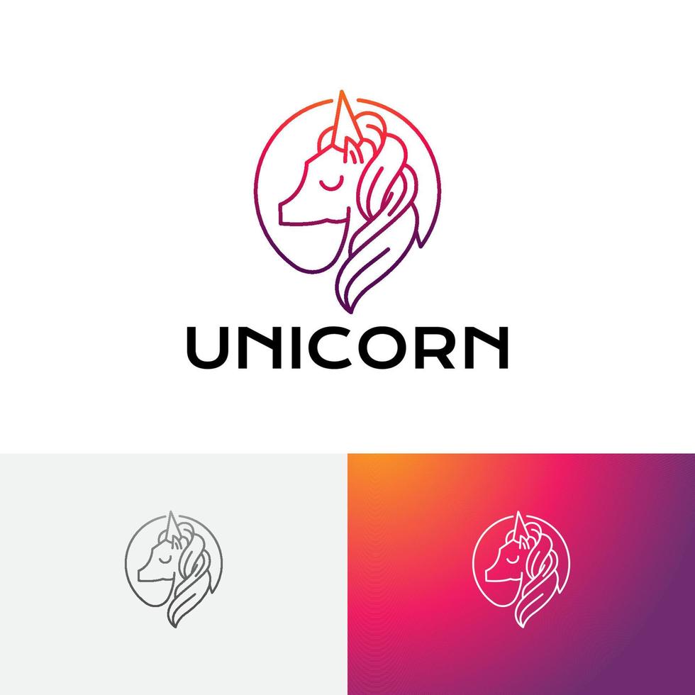 schattig eenhoorn paard hoorn hoofd dier lijn logo vector