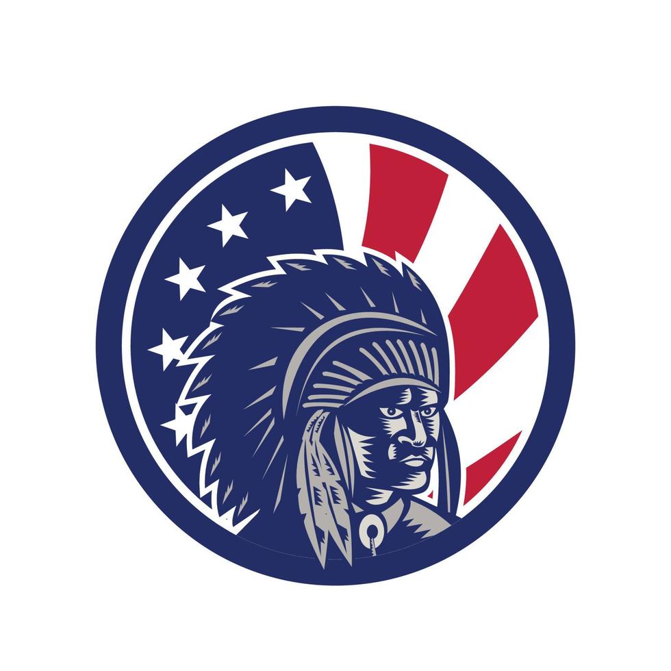 chief native american usa vlag hoofd mascotte retro vector