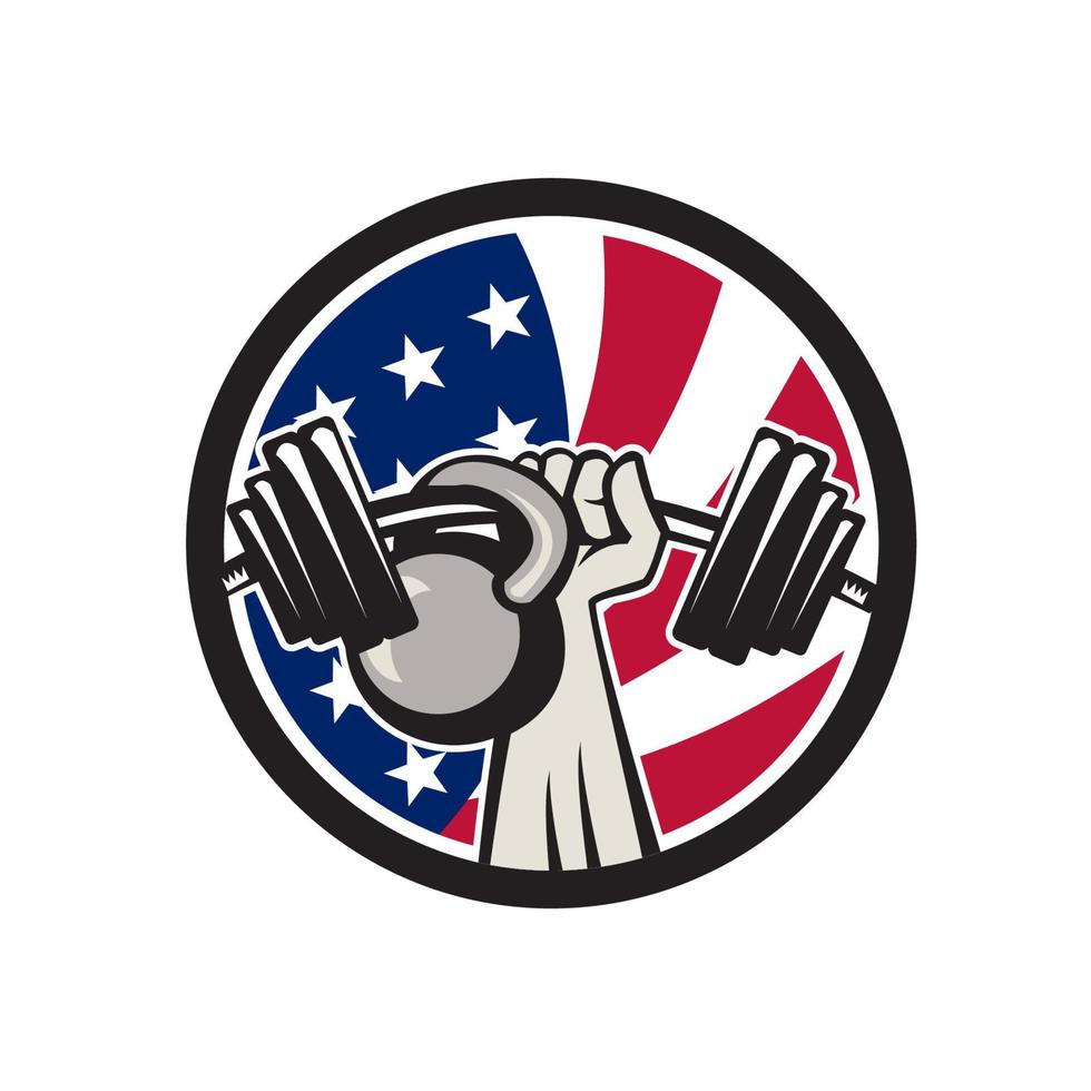 Amerikaanse halter kettlebell mascotte retro stijl vector