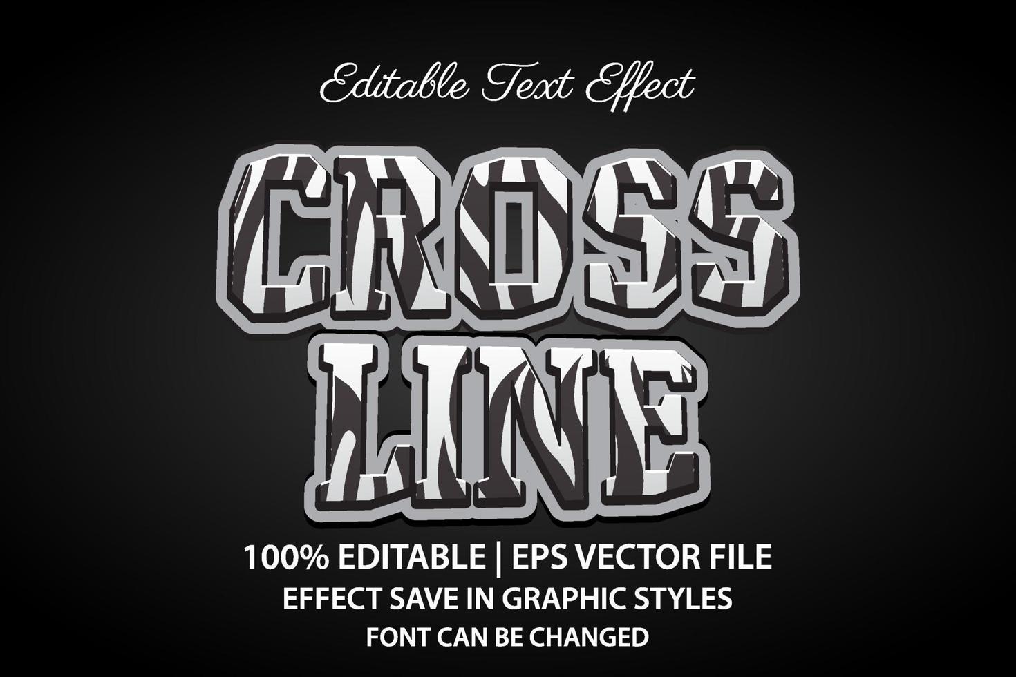 kruislijn wit en zwart 3D bewerkbaar teksteffect vector