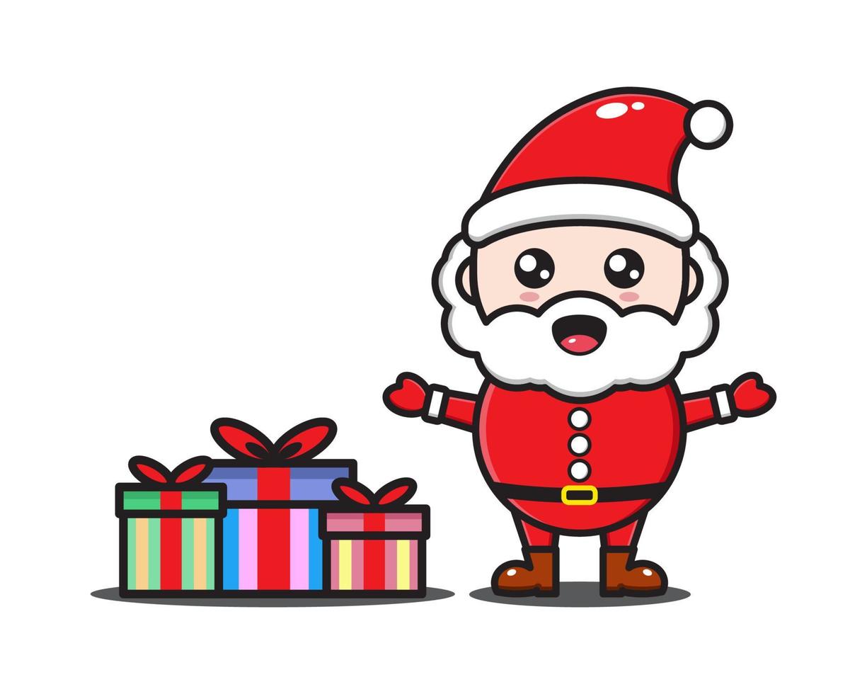 leuke cartoon kerstman met kerstcadeau vector