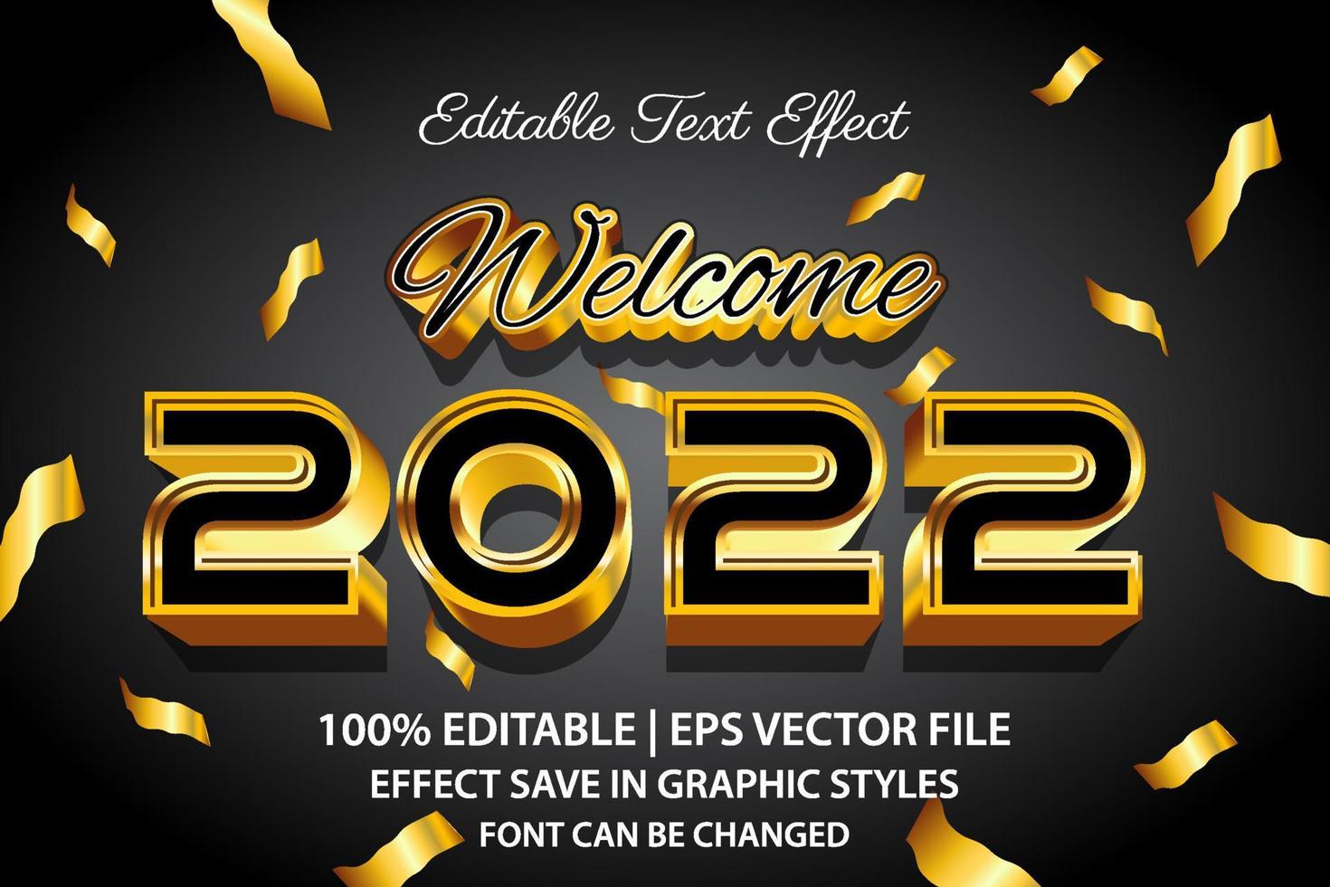 gelukkig nieuwjaar 2022 bewerkbare teksteffect 3D-stijl vector