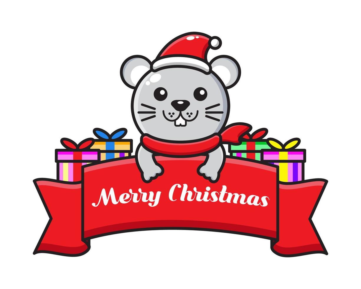 schattige cartoonmuis met kerstgroetlint vector