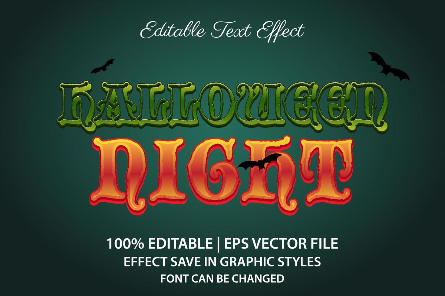 halloween nacht 3d bewerkbaar teksteffect vector