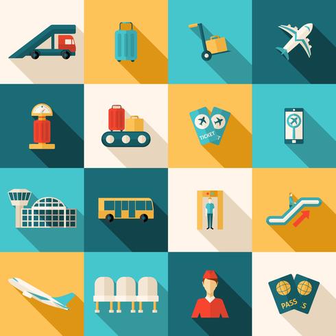 Luchthaven Icons Flat Set vector