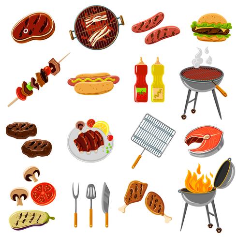 barbecue pictogrammen instellen vector