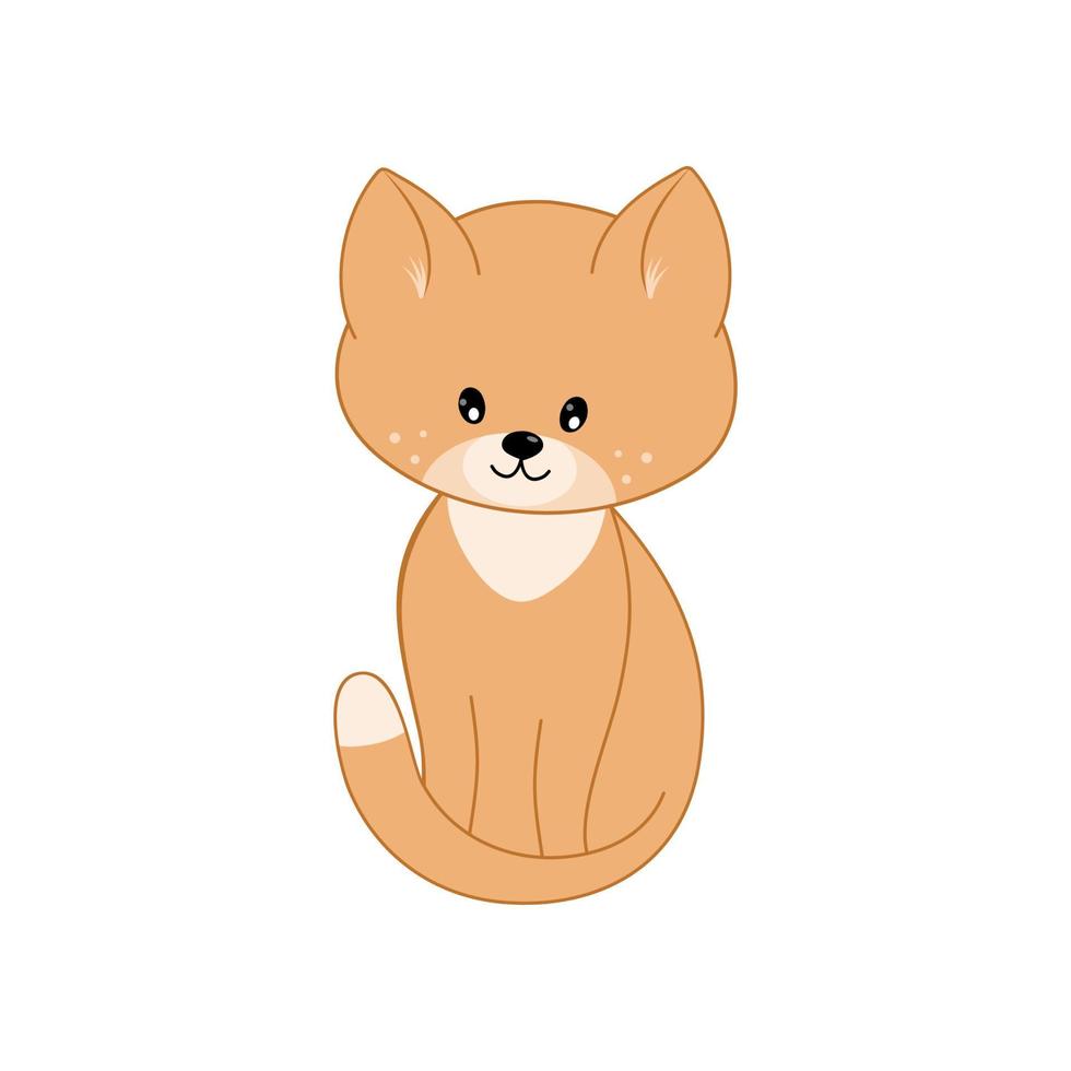 schattig katje geïsoleerd op een witte achtergrond. heldere kattenillustratie voor kinderen voor ansichtkaarten, covers, kaarten met dieren en huisdieren. vector cartoon vlakke afbeelding.