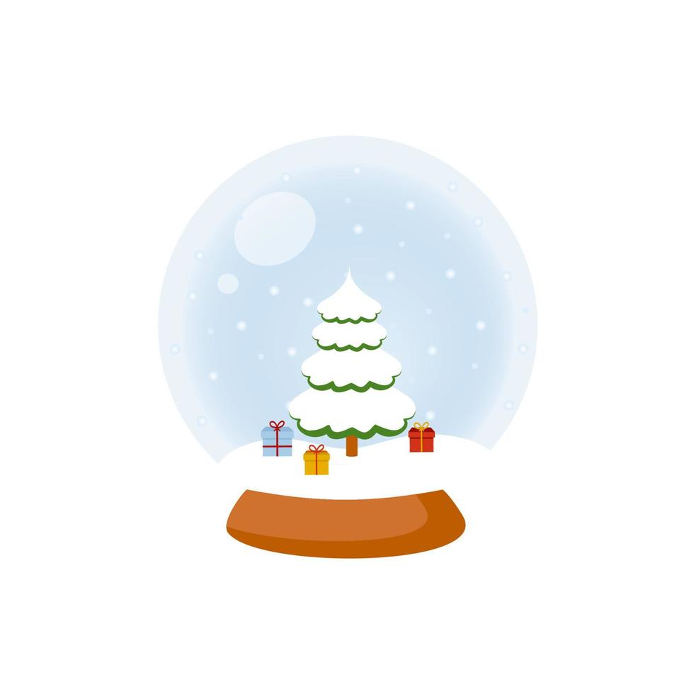 magische glazen bol met kerstboom en geschenken. kerstboomversiering. vector