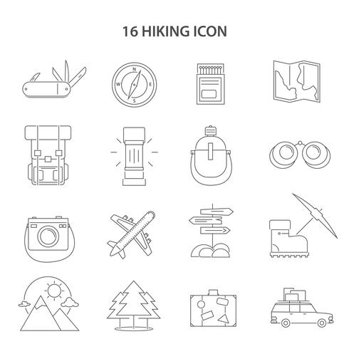 Hiking lijn Icons Set vector