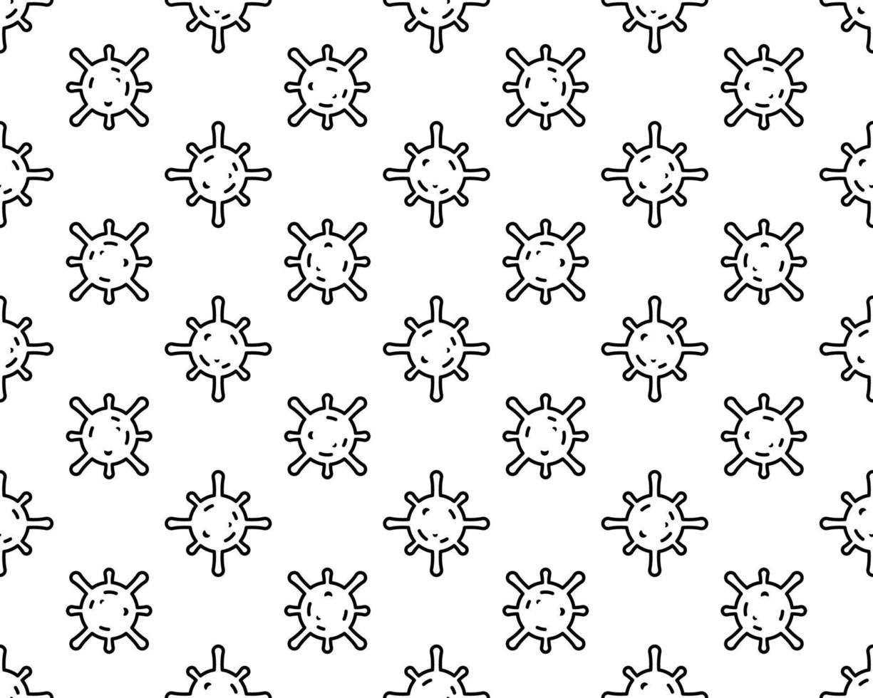 naadloos patroon met vlakke afbeelding van het nieuwe coronavirus covid-19 op een witte achtergrond. abstract model van ncov covid-virus. coronavirus epidemisch patroon. vector
