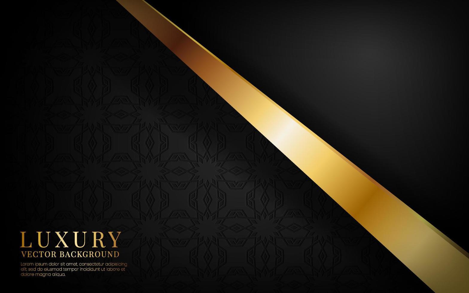 3D-zwarte luxe abstracte achtergrond, overlappende laag op donkere ruimte met gouden effen streepeffect decoratie. moderne sjabloonelement toekomstige stijl voor flyer, banner, omslag, brochure of bestemmingspagina vector