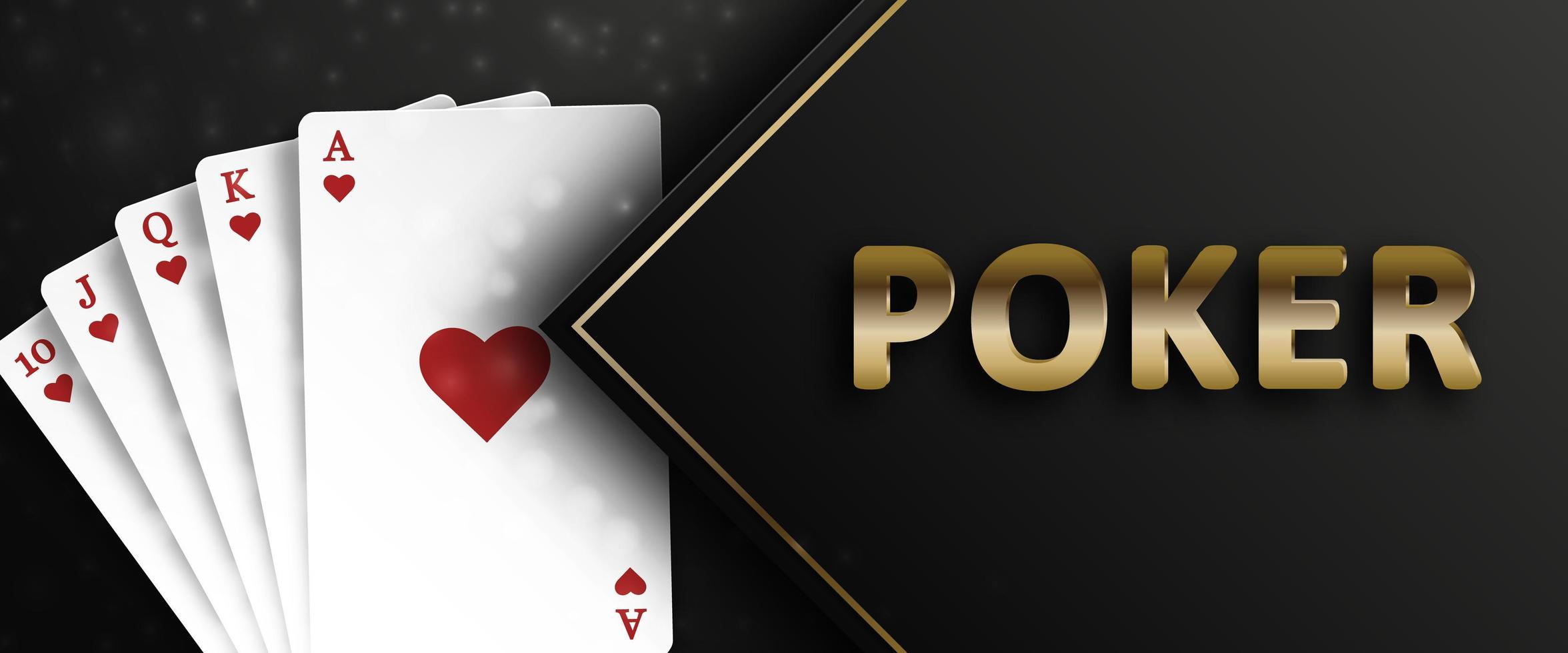 poker op een zwarte achtergrond en royal flush van de hartenreeks. achtergrond voor casinoreclame, poker, gokken. vectorillustratie. vector