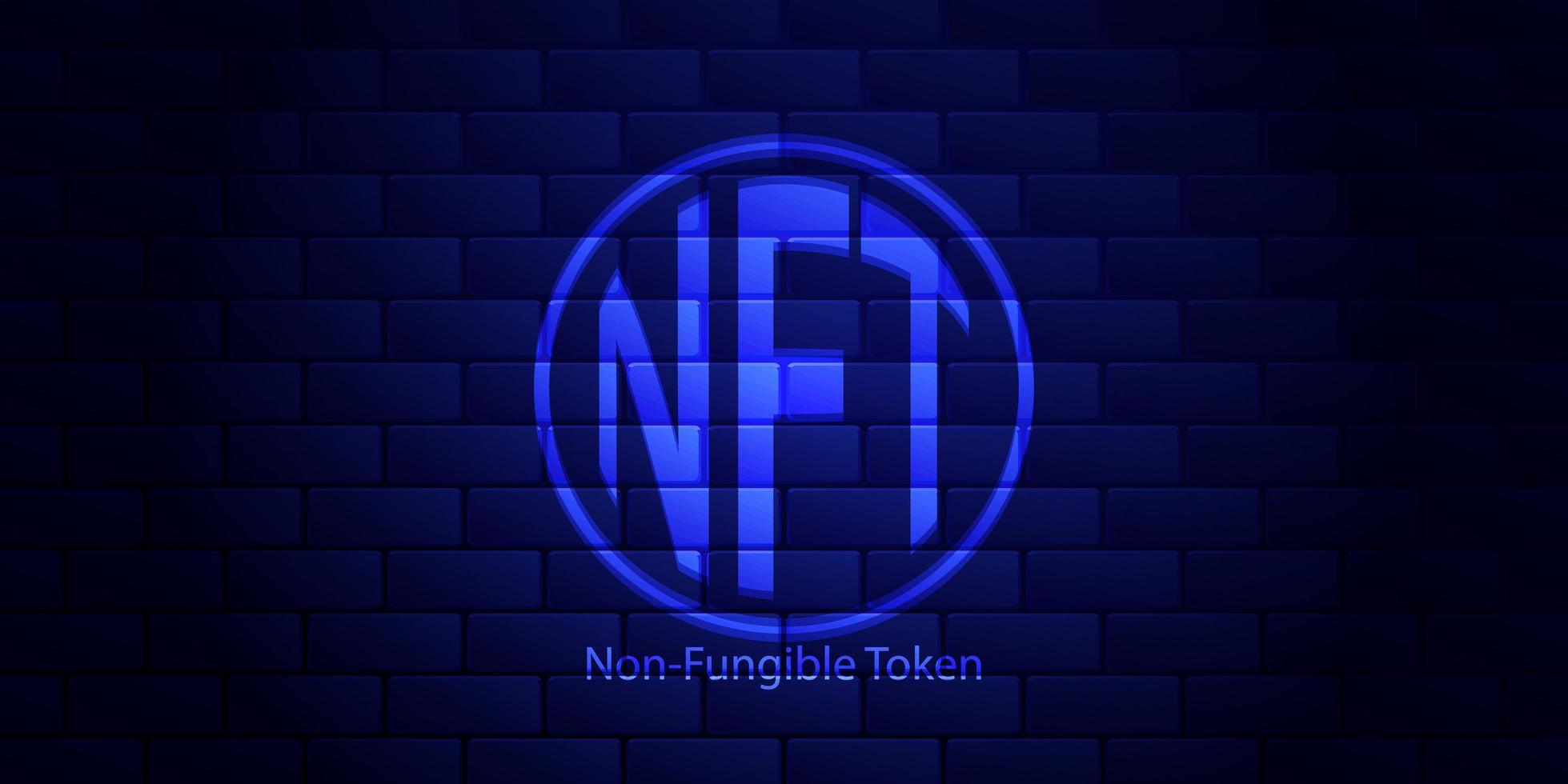 concept banner nft niet vervangbare tokens op donkerblauwe achtergrond. donkerblauwe bakstenen muur. vectorillustratie. vector