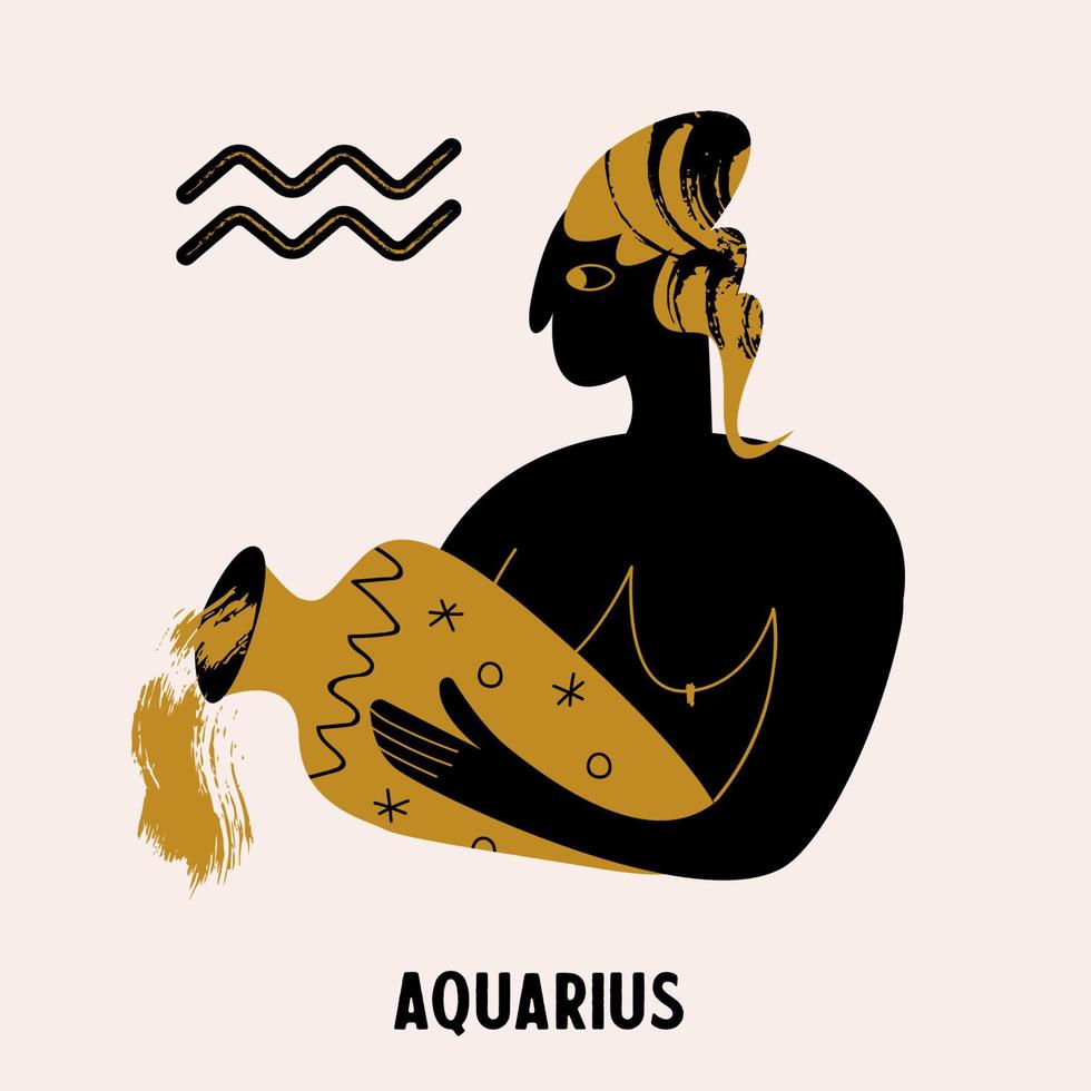 horoscoop en astrologie. het sterrenbeeld waterman. zwart en goud. vectorillustratie in een vlakke stijl. vector