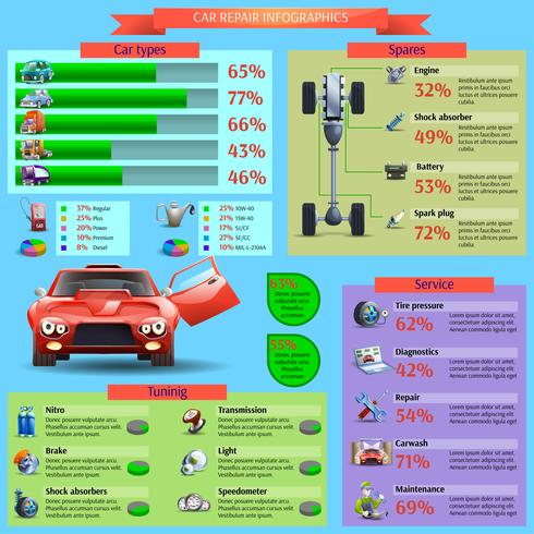 Auto reparatie Infographic Set vector