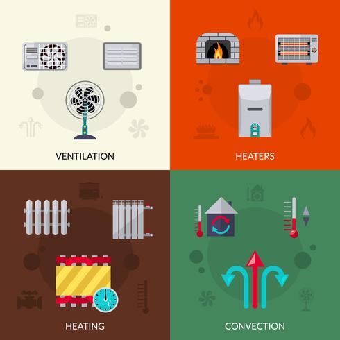 Verwarming ventilatie en convectie Icons Set vector