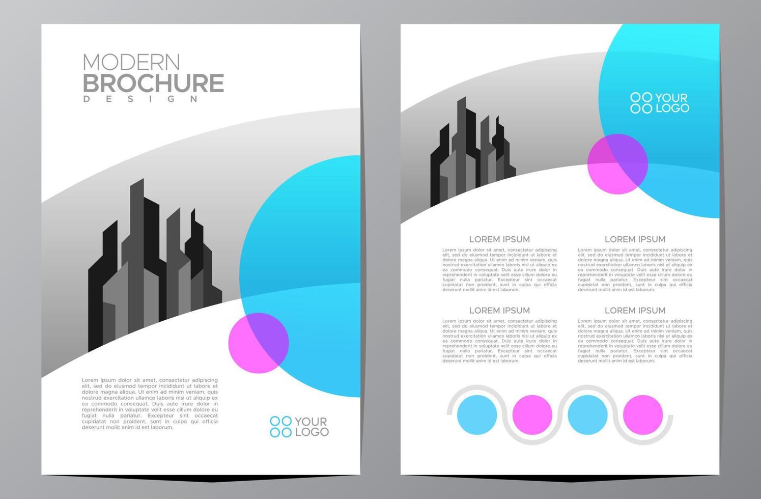flyer brochureontwerp, zakelijke omslagformaat a4 sjabloon, geometrische cirkel blauwe en paarse kleur vector