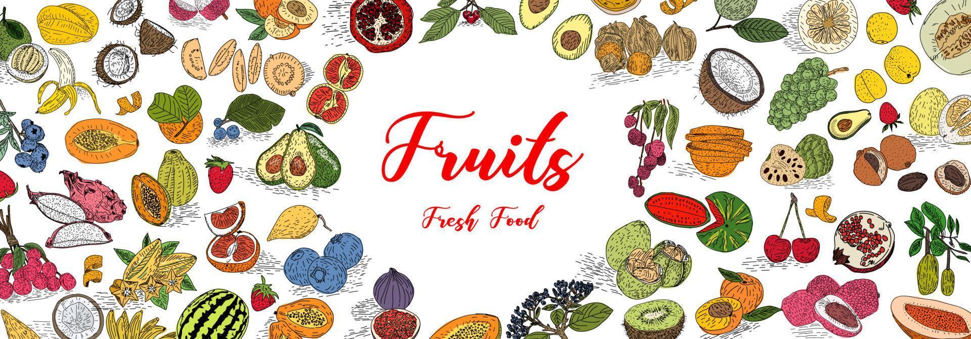 fruitcollectie in platte handgetekende stijl, illustraties set. vector