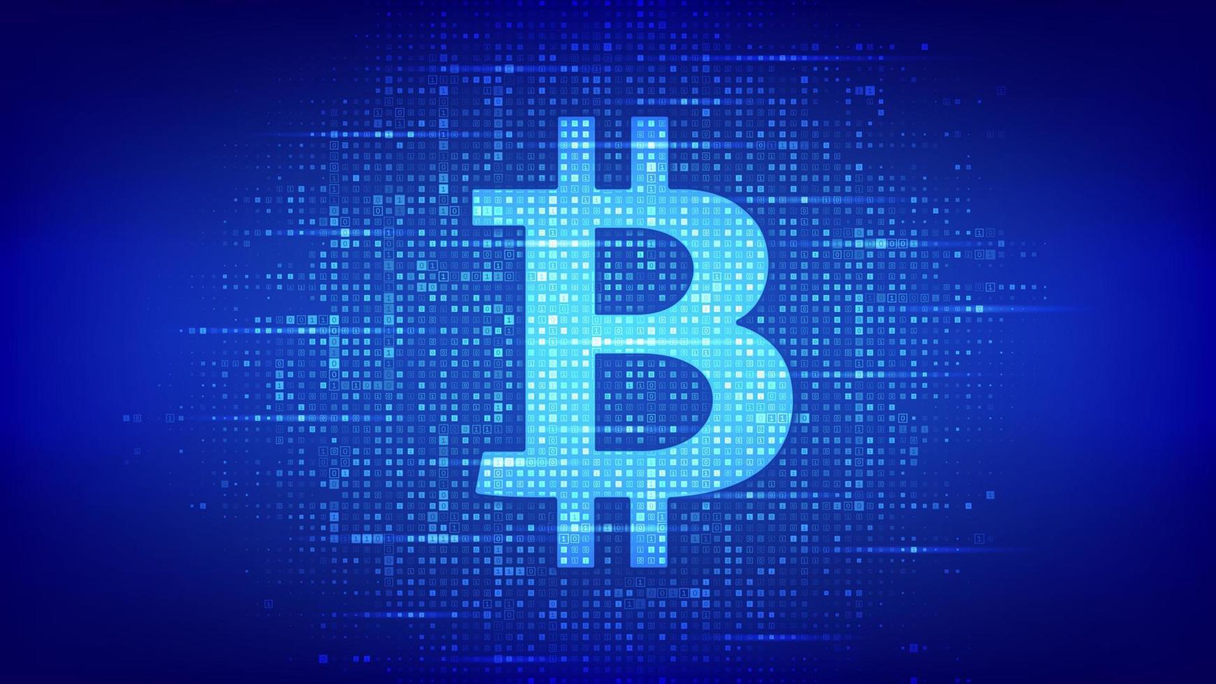 bitcoin-pictogram gemaakt met binaire code. blockchain-technologie. bitcoin digitale cryptocurrency teken. abstract e-commerce en betalingsconcept. digitale codeachtergrond met cijfers 1.0. vectorillustratie. vector