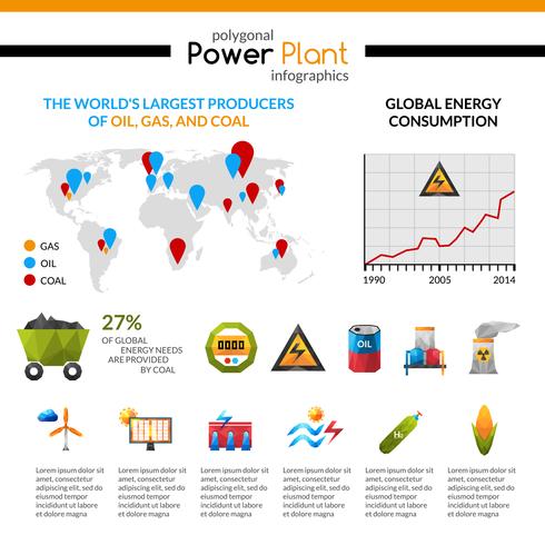 Energiecentrale en minerale extractie Infographic vector