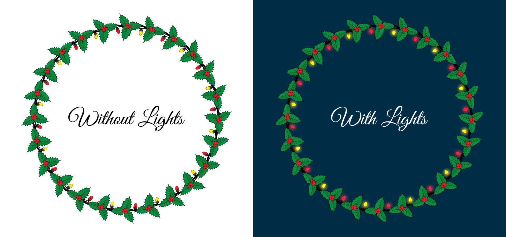de kroon van Kerstmis met lichten decoratie geïsoleerd op wit. illustratie vectorafbeelding van kerstkrans goed voor frame-ontwerp vector
