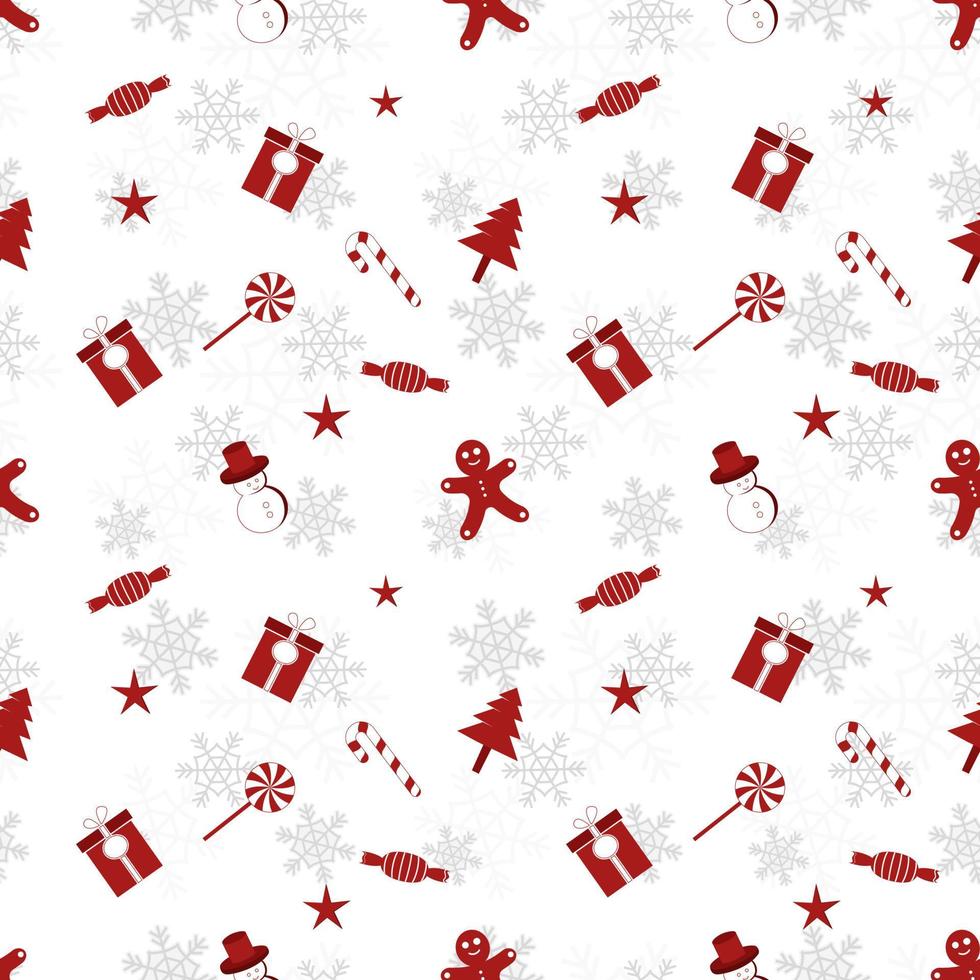 Kerst object silhouet herhalingspatroon in rode kleur op platte witte kleur achtergrond. Kerst object naadloze patroon. vector