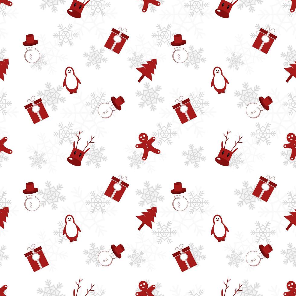 Kerst object silhouet herhalingspatroon in rode kleur op platte witte kleur achtergrond. Kerst object naadloze patroon. vector