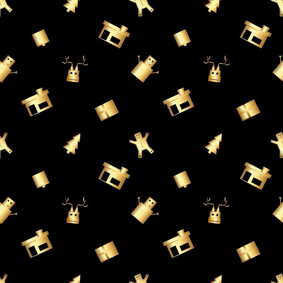 scherp in het nauw gedreven kerstobjectpatroon gemaakt in gouden gradiënt, premium gouden gradiënt kerstherhalingspatroon. vector