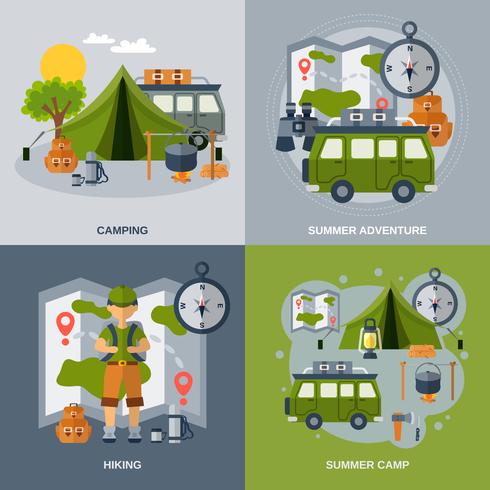 Camping plat pictogrammen instellen vector