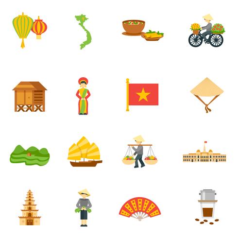vietnam icons set vector