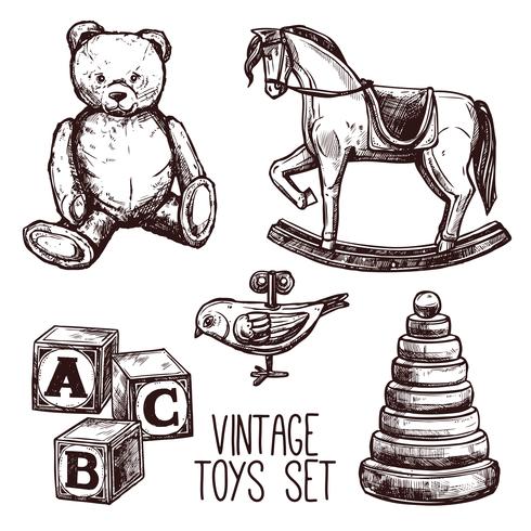 Vintage speelgoed set vector
