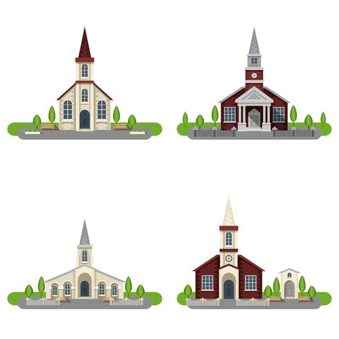 Kerk decoratieve platte pictogrammenset vector