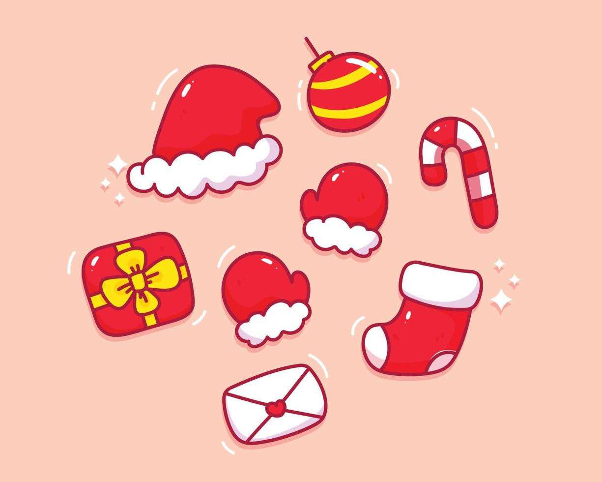 set van kerst element collectie handgetekende cartoon kunst illustratie vector