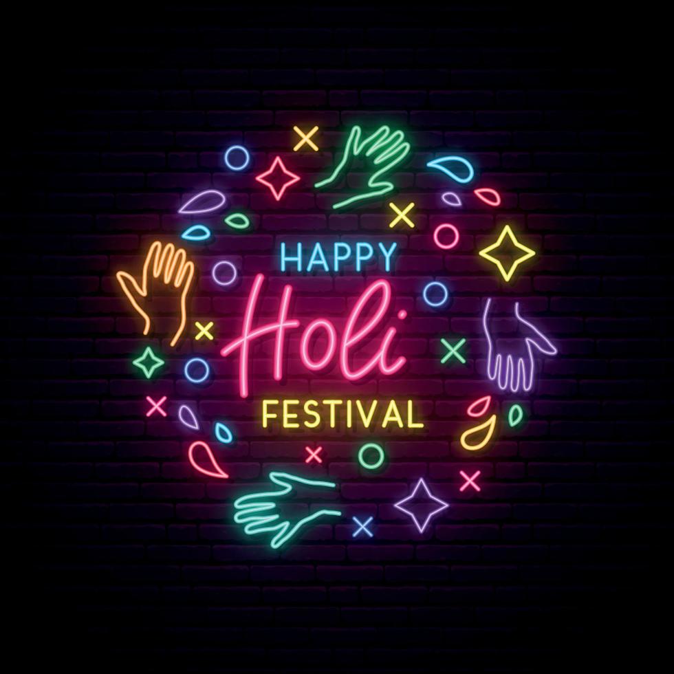 happy holi festival neon uithangbord. vector