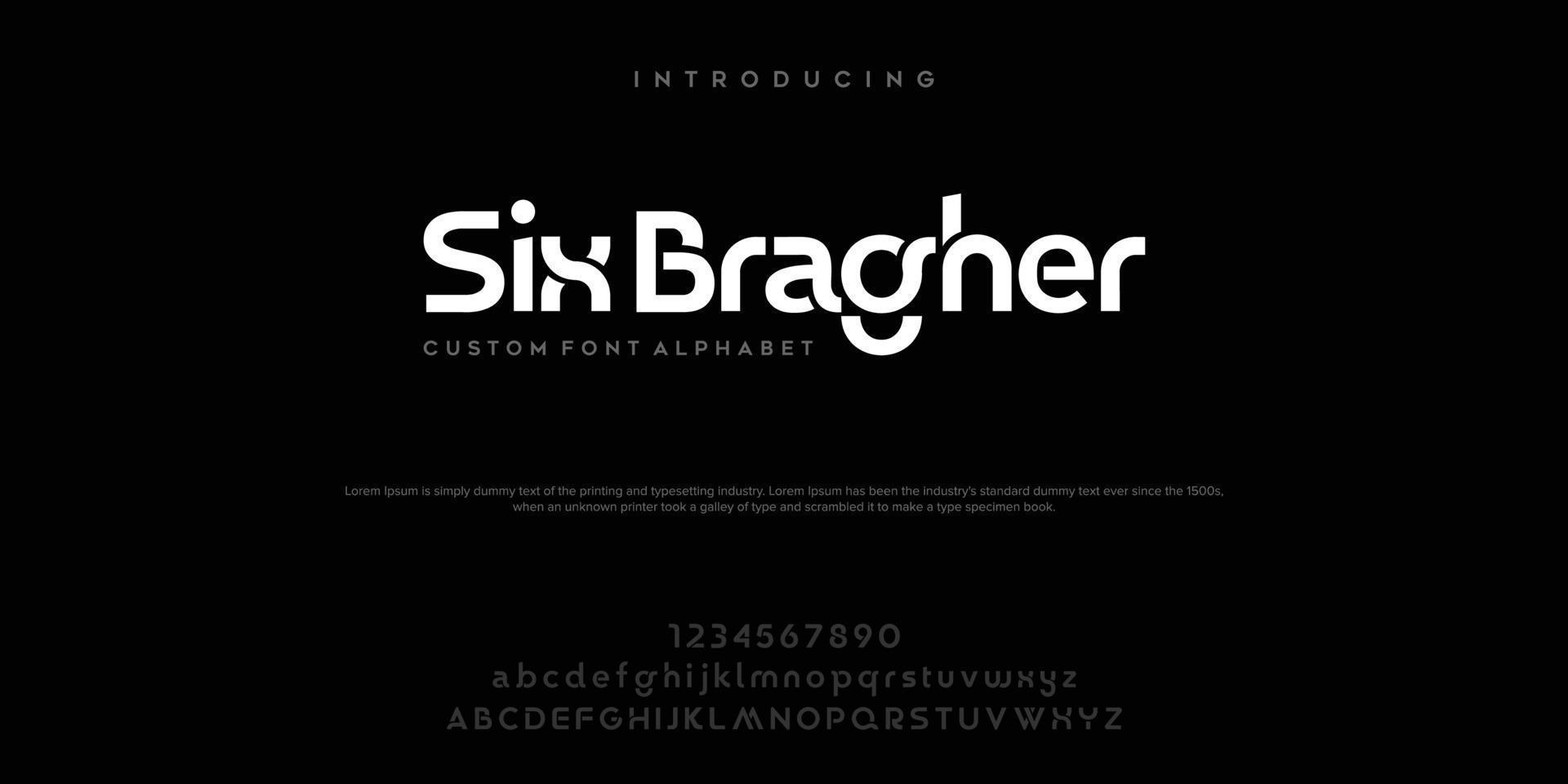 zes bragher abstracte minimale moderne alfabetlettertypen. typografie technologie vectorillustratie vector